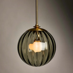 The Roll & Hill 1 Pendant - Brass / Fume Ripple