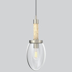 Como Tall Pendant - Satin Nickel / Travertine / Clear