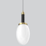 Como Tall Pendant - Antique Brass / Black Marquina / White