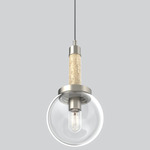 Echo Tall Column Pendant - Satin Nickel / Travertine / Clear