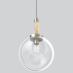 Echo Tall Column Pendant - Satin Nickel / Travertine / Clear