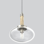 Mono Tall Column Pendant - Satin Nickel / Travertine / Clear