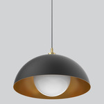 Orleans Glass Pendant - Antique Brass / Black / Gold Lining / White Glass