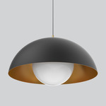 Orleans Glass Pendant - Antique Brass / Black / Gold Lining / White Glass