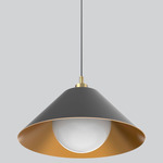 Napa Glass Pendant - Antique Brass / Black / Gold Lining / White Glass