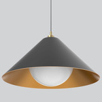 Napa Glass Pendant - Antique Brass / Black / Gold Lining / White Glass