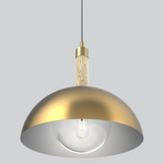 Orleans Tall Column Pendant - Satin Nickel / Travertine / Brass / White Lining / Clear Glass