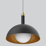 Orleans Tall Column Pendant - Antique Brass / Black Marquina / Black / Gold Lining / White Glass