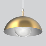 Orleans Tall Column Pendant - Satin Nickel / Travertine / Brass / White Lining / Clear Glass