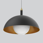 Orleans Tall Column Pendant - Antique Brass / Black Marquina / Black / Gold Lining / White Glass