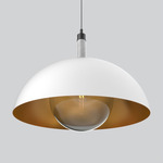 Orleans Tall Column Pendant - Matte Black / White Carrara / White / Gold Lining / Smoke Glass