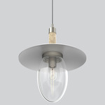 Boston Tall Long Glass Pendant - Satin Nickel / Travertine / Brass / White Lining / Clear Glass