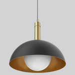 Orleans Tall Pendant - Antique Brass / Black / Gold Lining / White Glass
