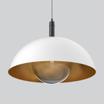 Orleans Tall Pendant - Matte Black / White / Gold Lining / Smoke Glass