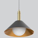 Napa Tall Pendant - Antique Brass / Black / Gold Lining / White Glass