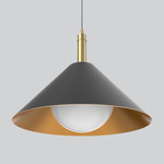 Napa Tall Pendant - Antique Brass / Black / Gold Lining / White Glass