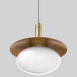 Boston Tall Oval Glass Pendant - Antique Brass / Black / Gold Lining / White Glass