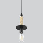 Marfa Pendant - Matte Black / Travertine