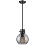 Newton Sphere Cord Hung Pendant - Matte Black / Smoked