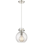 Newton Sphere Cord Hung Pendant - Polished Nickel / Clear Seedy
