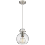 Newton Sphere Cord Hung Pendant - Satin Nickel / Clear Seedy