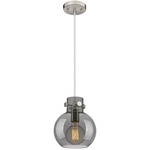 Newton Sphere Cord Hung Pendant - Satin Nickel / Smoked