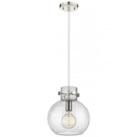 Newton Sphere Cord Hung Pendant - Polished Nickel / Clear Seedy