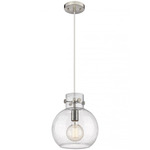 Newton Sphere Cord Hung Pendant - Satin Nickel / Clear Seedy