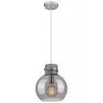 Newton Sphere Cord Hung Pendant - Satin Nickel / Smoked