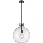 Newton Sphere Cord Hung Pendant - Matte Black / Clear Seedy