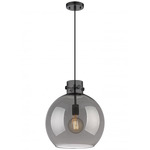 Newton Sphere Cord Hung Pendant - Matte Black / Smoked