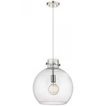Newton Sphere Cord Hung Pendant - Polished Nickel / Clear Seedy