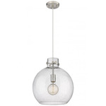 Newton Sphere Cord Hung Pendant - Satin Nickel / Clear Seedy