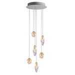 Fragments Round Multi Light Pendant - Brushed Gold / White Fragmentglass
