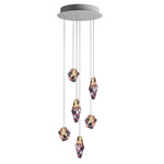 Fragments Round Multi Light Pendant - Brushed Gold / Flamingo Mint Fragmentglass