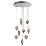 Fragments Round Multi Light Pendant - Brushed Gold / Flamingo Mint Fragmentglass