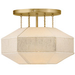 Lyla Semi-Flush Ceiling Light - Lacquered Brass / Oatmeal Linen