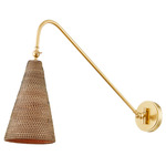 Averack Swing-arm Hardwired / Plug-in Wall Light - Aged Brass / Rattan