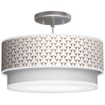Basket Weave Double Tiered Pendant - Brushed Nickel / Brown