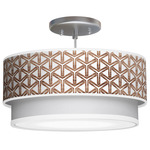 Cubist Double Tiered Pendant - Brushed Nickel / Brown