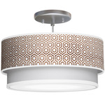 Hexagon Double Tiered Pendant - Brushed Nickel / Brown