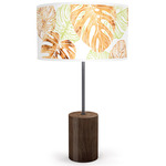 Monstera Drum Table Lamp - Black / Walnut / Green