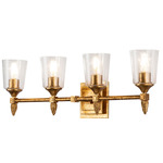 Vetiver F2 4 Light Bathroom Vanity Light - Antique Gold Leaf / Gold / Clear Seeded
