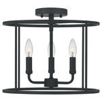 Abner Semi Flush Ceiling Light - Matte Black / Clear Hammered