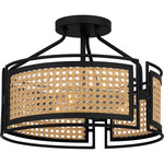 Priya Semi Flush Ceiling Light - Matte Black / Rattan