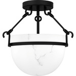 Danyon Semi Flush Ceiling Light - Matte Black / Alabaster