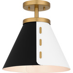 Trette Semi Flush Ceiling Light - Brushed Weathered Brass / Black / White