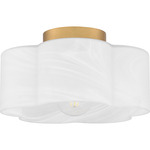 Lilly Semi Flush Ceiling Light - Brushed Brass / White