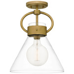 Webster Semi Flush Ceiling Light - Weathered Brass / Clear