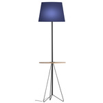Asher Floor Lamp with Table - Black / Linen Navy